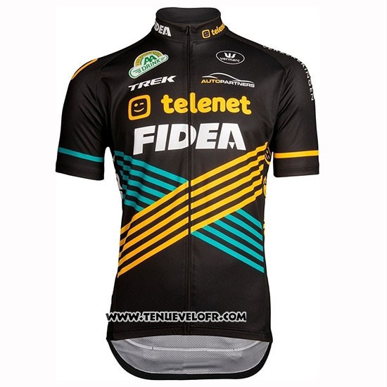 2019 Maillot Ciclismo Telenet Fidea Noir Jaune Bleu Manches Courtes et Cuissard
